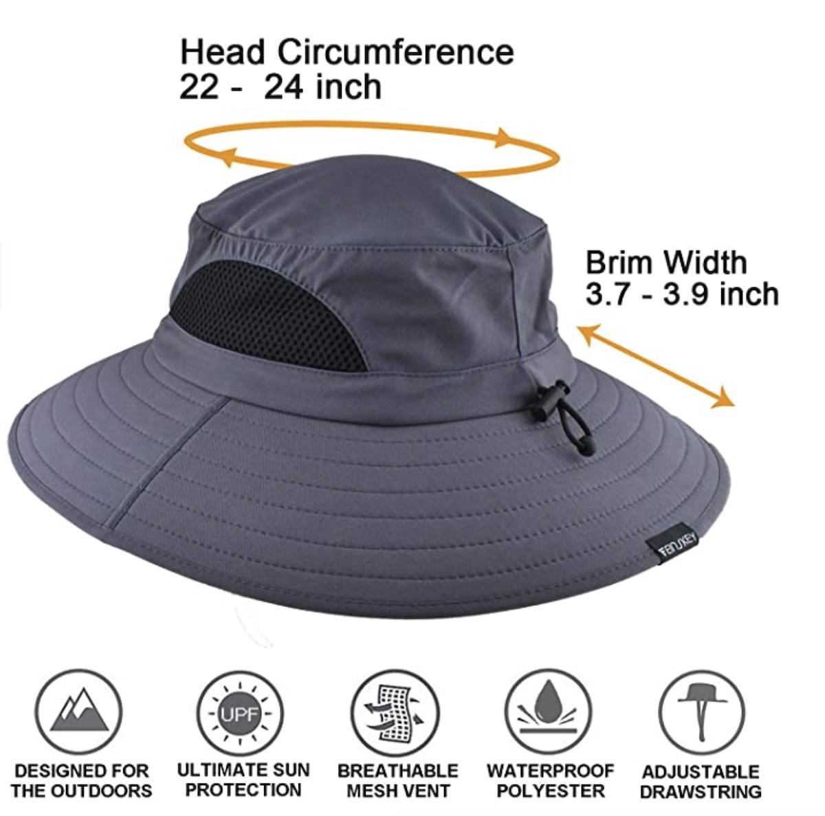 Sun Protection Wide Brim Bucket Hat Waterproof Breathable Packable Beach Hut