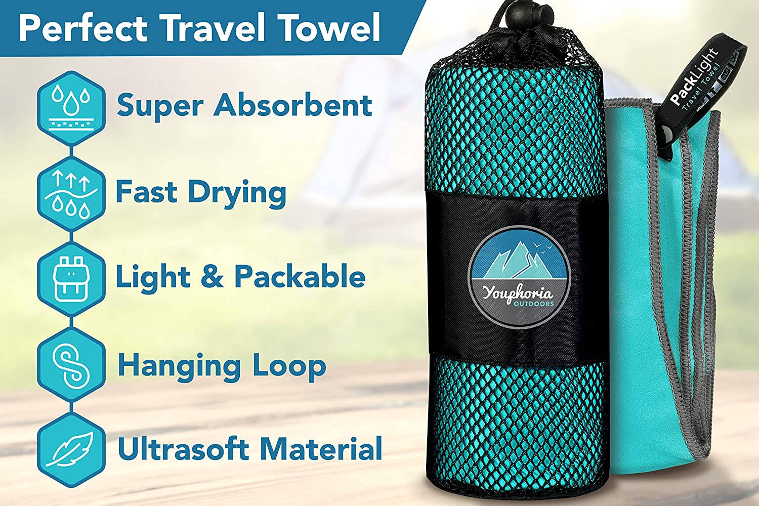 Youphoria Outdoors Microfiber Camping Travel Towel Fast Drying Lightweight